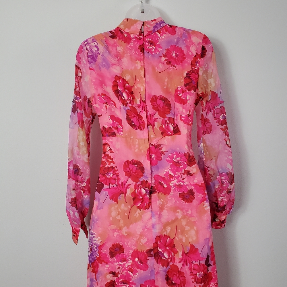 VTG 60s Hot Pink Flower Maxi Dress - US S - Picture 10 of 14